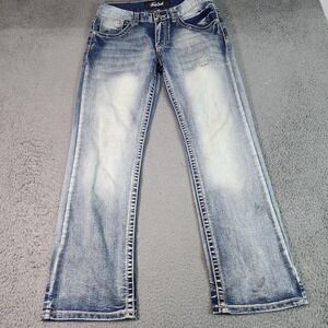 True Luck Jeans Mens 30x32 Blue Stretch Straight Leg Distressed Faded Denim